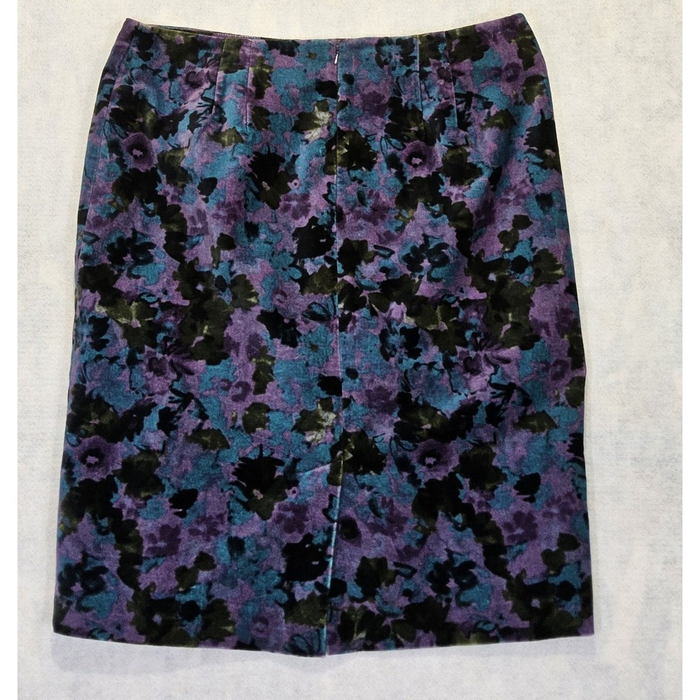 Talbots Skirt Sz 12 Velvet Purple Blue Black Satin Lined Knee Length - Picture 3 of 6